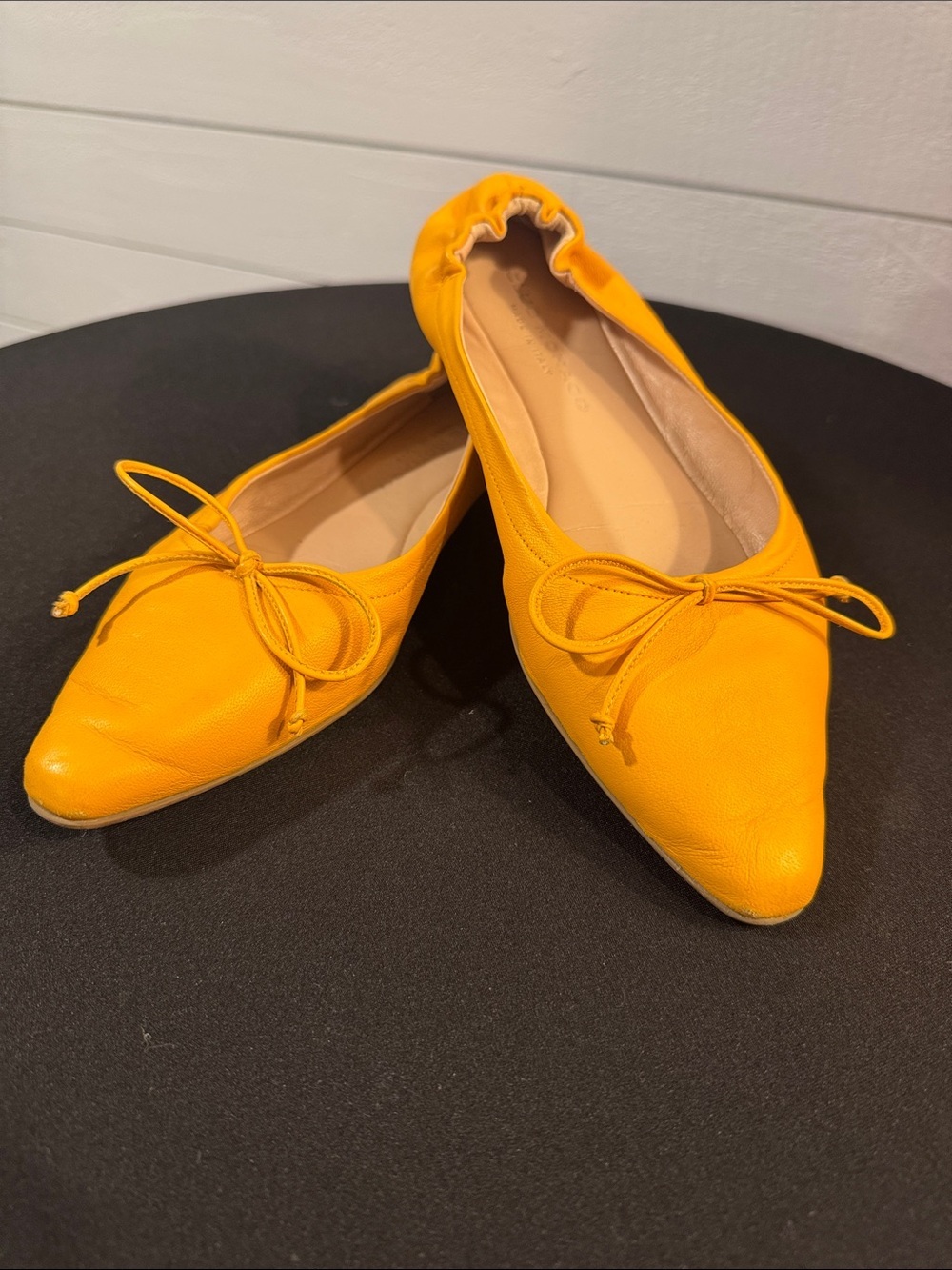 Club Monaco Golden Yellow Women's Pointed Toe Ballet Flats with Bow- 36EU
